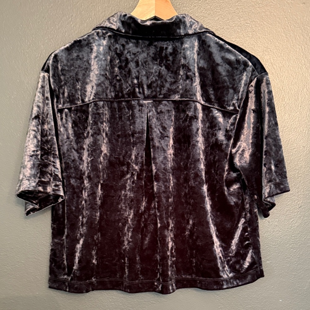 Stars Above Black Velvet Two-Piece top button up Pajama Set - Picture 5 of 9